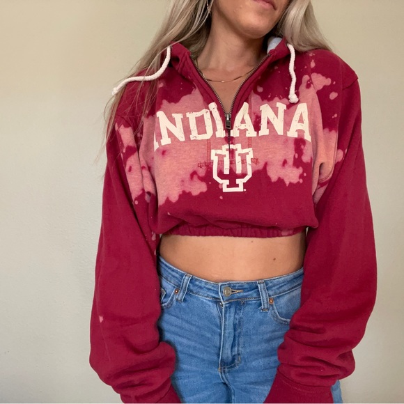 Indiana university Hoosiers Crop Acid washed custom hoodie - Picture 3 of 8
